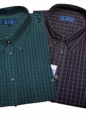 2 - ENRO Men's Plaid Button-Down Shirts - Green and Plum colors